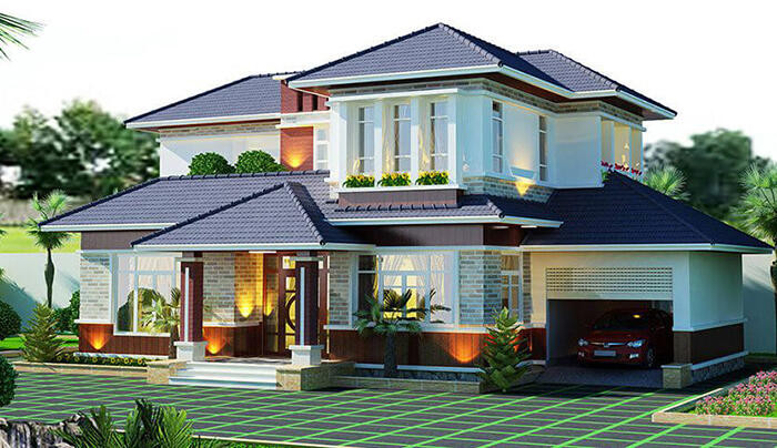 Mẫu Biệt Thự Nhà Vườn 2 Tầng 10x14m Mái Thái Đẹp Tại Bình Phước