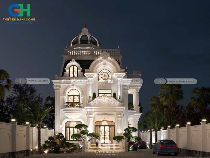 Thiết Kế Biệt Thự Cổ Điển 3 Tầng 1 Áp Mái 9x23m Tại Củ Chi