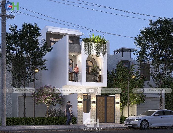 Thiết kế nhà phố 2 tầng 1 tum thang đẹp