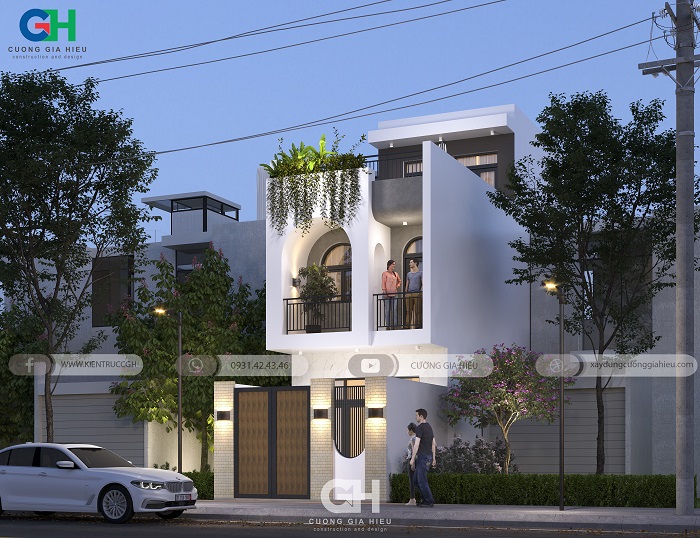Thiết kế nhà phố 2 tầng 1 tum thang đẹp