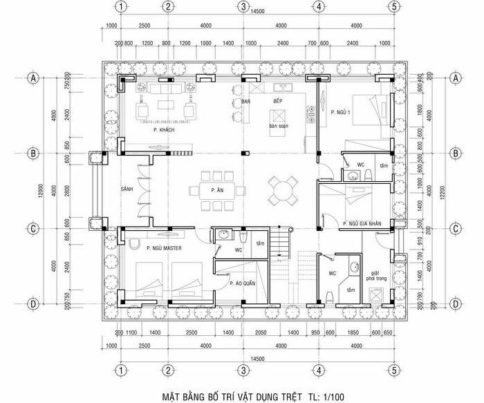 Bản vẽ công năng biệt thự vườn 2 tầng mái thái 11x14m