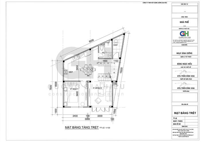 Bản vẽ tầng trệt thiết kế nhà 2 tầng 90m2 