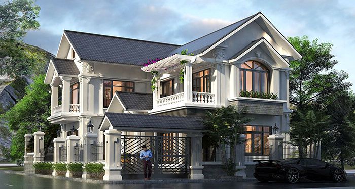 Thiết kế biệt thự tân cổ điển 2 tầng 10x15m đẹp 