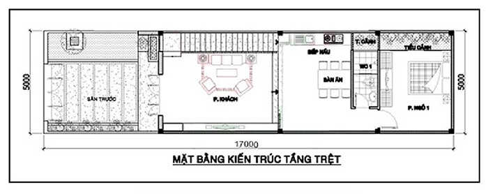 Bản vẽ công năng mẫu nhà ống 2 tầng 5x17