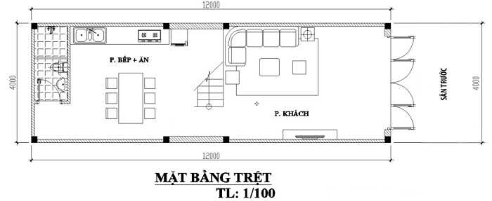 Bản vẽ mặt bằng mẫu thiết kế nhà 2 tầng 4x12