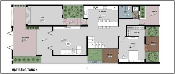 Bản vẽ mặt bằng thiết kế nhà 2 tầng 7x15m