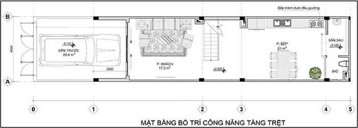 Bản vẽ mặt bằng thiết kế nhà 3 tầng 4x17m