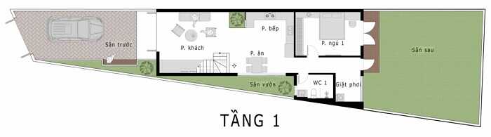 Bản vẽ mặt bằng mẫu thiết kế nhà ống 2 tầng 5x19m