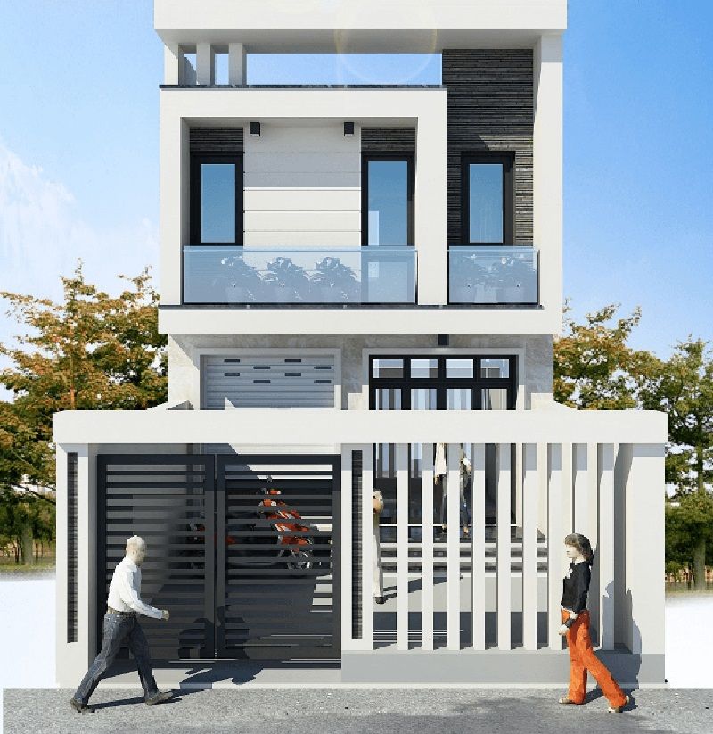 Mẫu nhà ống 2 tầng 3 phòng ngủ có gara ôtô