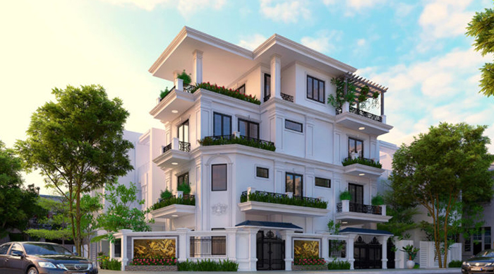 Phối cảnh biệt thự 2 góc mặt tiền 