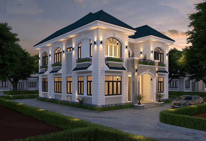 Phối cảnh biệt thự 2 tầng mái thái 11x14m sang trọng