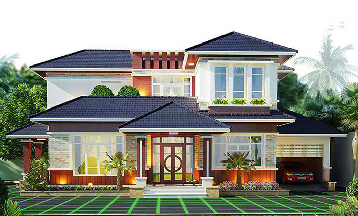 Phối cảnh biệt thự nhà vườn 2 tầng 10x14m