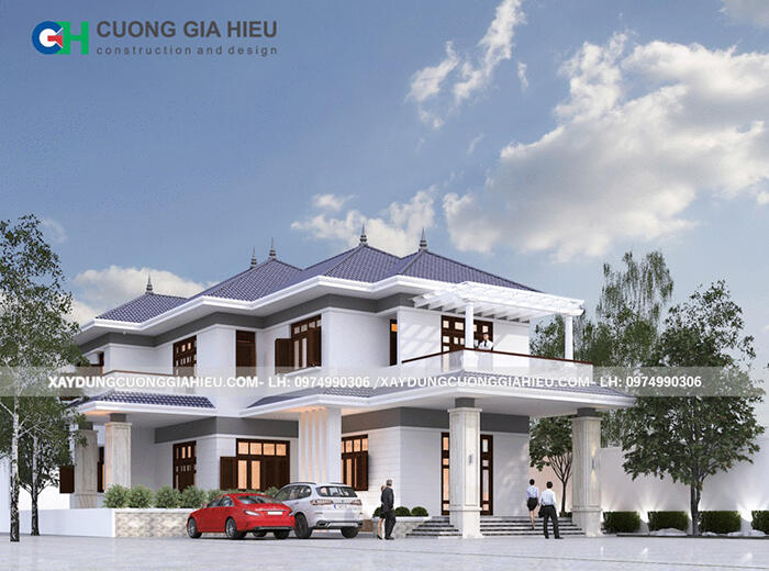 Phối cảnh biệt thự nhà vườn 2 tầng 12x18m