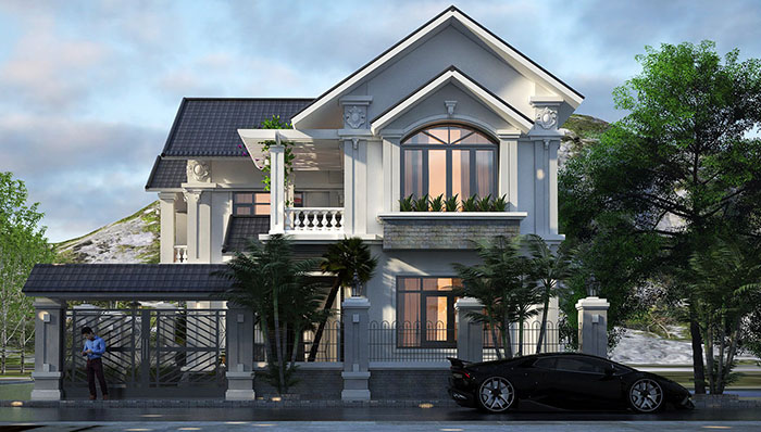 Phối cảnh biệt thự tân cổ điển 2 tầng 10x15m