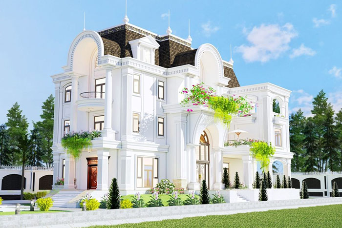 Phối cảnh biệt thự tân cổ điển 3 tầng 150m2 