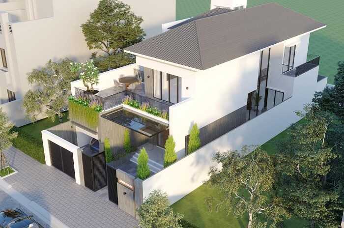 Phối cảnh mẫu thiết kế nhà 2 tầng 7x15m hiện đại