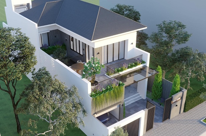 Mẫu thiết kế nhà 2 tầng 7x15m mái thái hiện đại