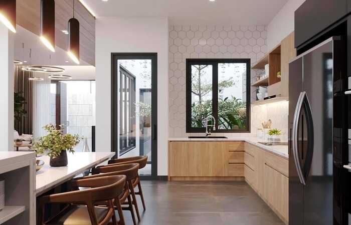 nội thất phòng bếp của mẫu thiết kế nhà 2 tầng 7x15m