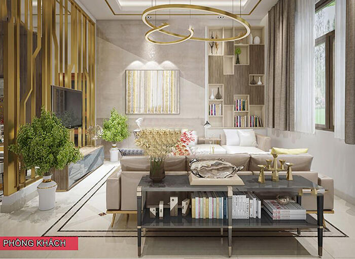 Thiết kế phòng khách biệt thự nhà vườn 2 tầng 10x14m