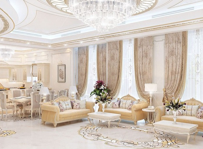 Thiết kế phòng khách biệt thự tân cổ điển 3 tầng 150m2 