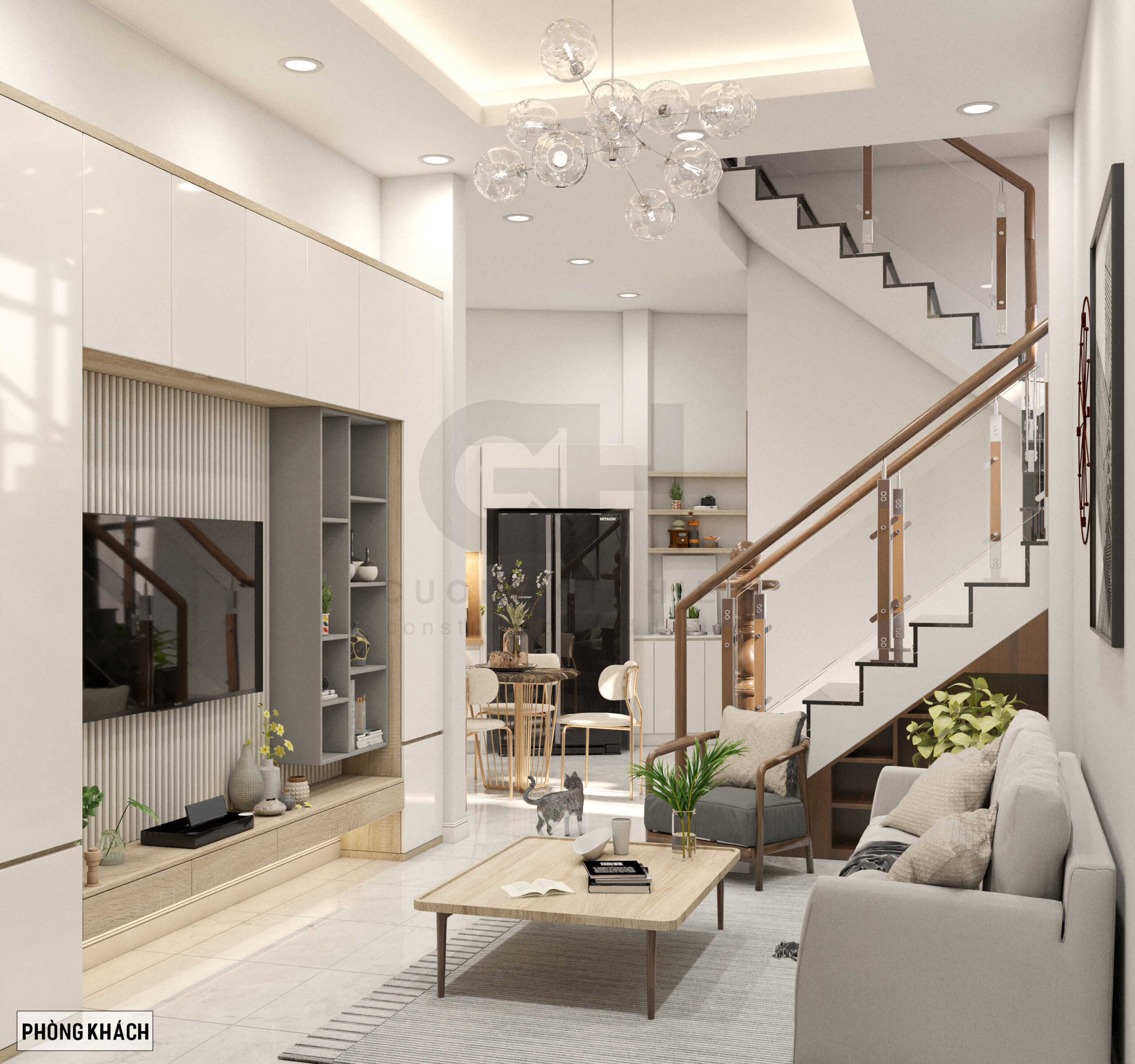 Thiết kế nội thất nhà 2 tầng 90m2 hiện đại 