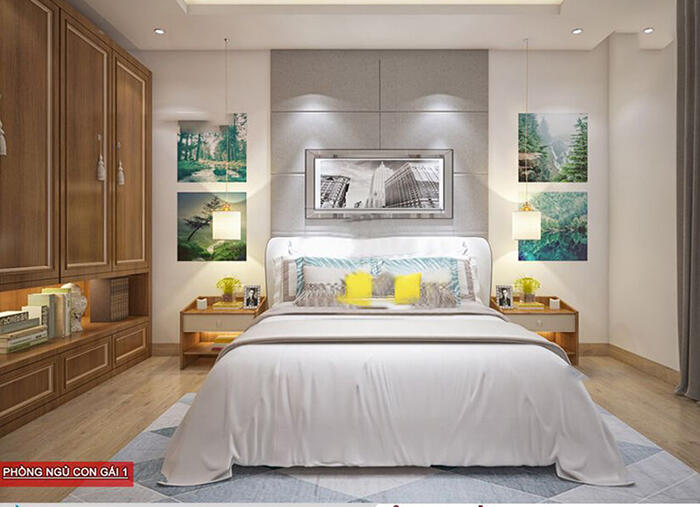 Thiết kế phòng ngủ con gái lớn biệt thự nhà vườn 2 tầng 10x14m