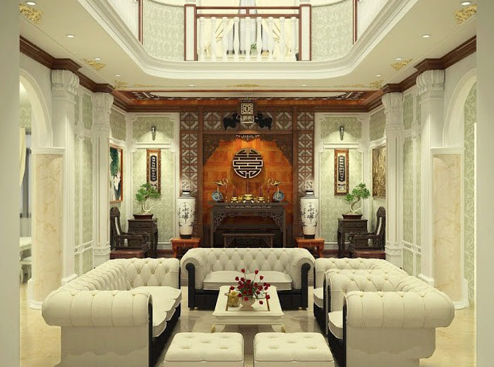 Thiết kế phòng thờ biệt thự tân cổ điển 3 tầng 150m2 