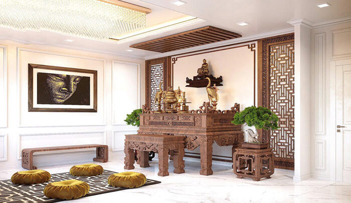 Thiết kế phòng thờ biệt thự tân cổ điển 3 tầng 8x20m